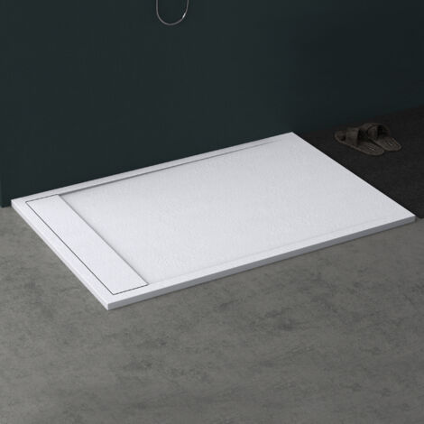 Mai & Mai Receveur de Douche Antidérapant Bac à Douche Blanc Mat en Résine Marbre Artificielle 90x120x3cm Rectangulaire Géo10 avec Bonde AL06 (1/5)