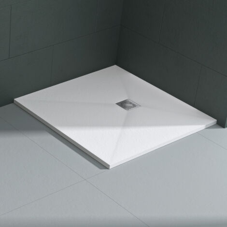 Mai & Mai Receveur de Douche 90x90x3cm Bac à Douche Blanc Mat en Résine Raccords DIN Carré Design Geo09 (1/5)