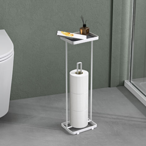Mai & Mai Porte-Papier Toilette sur Pied en Acier au Carbone Porte-Rouleau Stable Blanc Mat Rangement WC Aucun Montage Nécessaire 16×12×52 CM Reglo-04