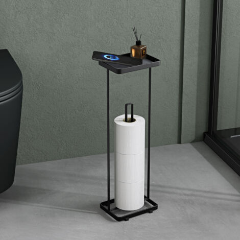 Mai & Mai Porte-Papier Toilette sur Pied en Acier au Carbone Porte-Rouleau Stable Noir Mat Rangement WC Aucun Montage Nécessaire 16×12×52 CM Reglo-04