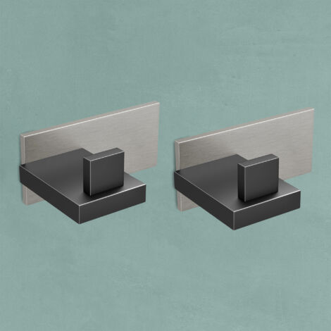 Mai & Mai Porte Manteaux Mural en Acier Inoxydable pour Salle de bain Cuisine Chambre Entrée Accroche Serviette Crochet L 2 Patères Murales Anti-chute Noir Mat + Nickel Brossé 80×58,5×32 MM Stalo-06