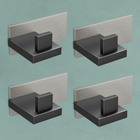 Mai & Mai Porte Manteaux Mural en Acier Inoxydable pour Salle de bain Cuisine Chambre Entrée Accroche Serviette Crochet L 4 Patères Murales Anti-chute Noir Mat + Nickel Brossé 80×58,5×32 MM Stalo-06