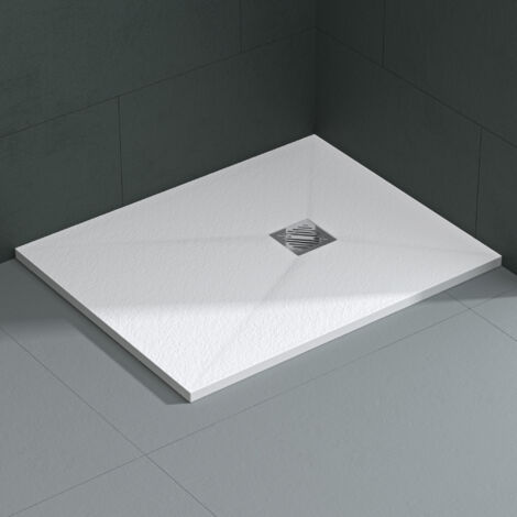 Mai & Mai Receveur de Douche Antidérapant Bac à Douche Blanc en Résine Marbre Artificielle 80x100x3cm Rectangulaire Géo9 avec Bonde AL06 (1/5)