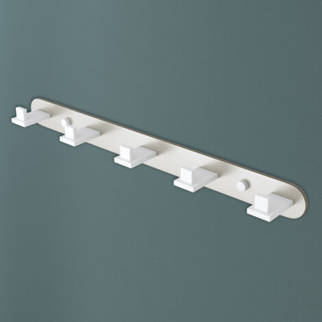 Mai & Mai Porte Manteaux Mural en Acier Inoxydable pour Salle de bain Cuisine Chambre Entrée Accroche Serviette Crochet L Patère Murale Anti-chute Blanc Mat + Nickel Brossé 447×58,5×40 MM Stalo-09 (1/5)