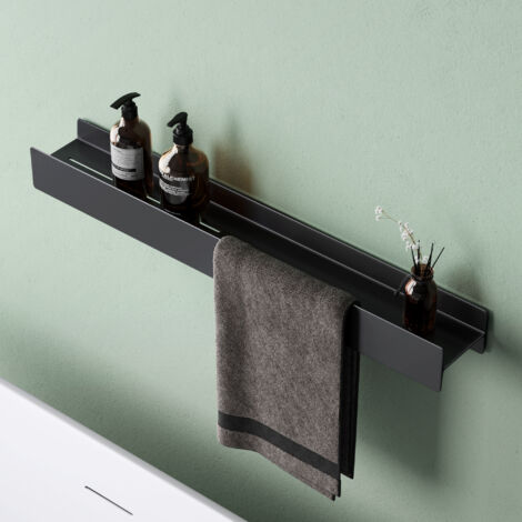 Mai & Mai Étagère Murale de Rangement en Almélec Porte-Serviettes au Mur Support Rangement à Poser à Susprendre pour Salle de Bain Cuisine Noir Mat 80×11×8 CM Reglo-03 (1/5)
