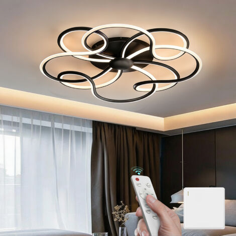 Mai & Mai Plafonnier LED Éclairage Intérieur avec Télécommande Trois Températures de Couleur Luminosité Réglable Lampe de Nuit Fonction Mémoire Double Commande Noir 64×64×10,5 CM 112W Alivetta25036