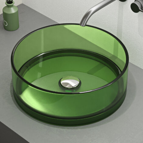 Mai & Mai Vasque à Poser Ronde Vert Pois Lavabo de Résine Transparente Évier Salle de Bain Lave Mains sans Trop-Plein 40x40x14cm Coloria01 (1/5)