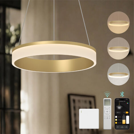 Mai & Mai Lustre Suspension Plafonnier LED Triple Commande Câble Réglable Lampe de Nuit pour Salle à Manger Salon Chambre Doré 40×40 CM 20W Luvina-02 (1/5)