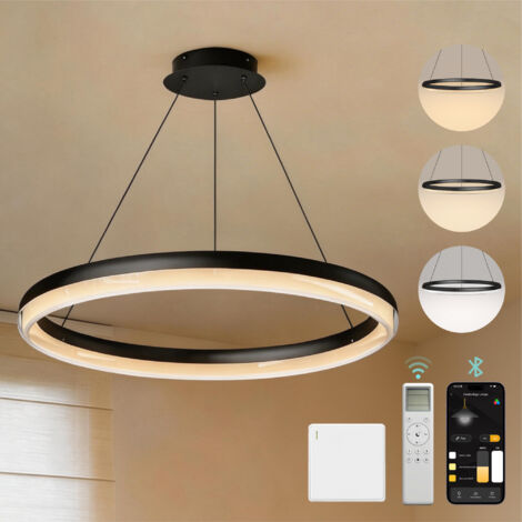 Mai & Mai Lustre Suspension Plafonnier LED Triple Commande Câble Réglable Lampe de Nuit pour Salle à Manger Salon Chambre Noir Sablé 450×450 MM 20W Luvina05 (1/5)