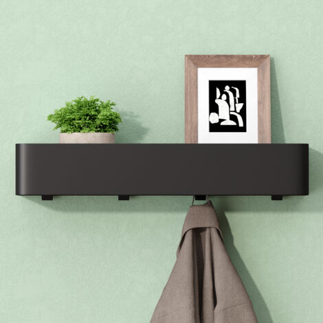 Mai & Mai Étagère Murale de Rangement en Acier Carbone Porte-Serviettes au Mur Support Rangement à Poser à Susprendre avec Crochets Cachés pour Salle de Bain Cuisine Noir Sablé 400×100×75 MM Reglo-05 (1/5)