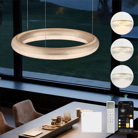 Mai & Mai Lustre Suspension Plafonnier LED Triple Commande Câble Réglable Lampe de Nuit pour Salle à Manger Salon Chambre Or Givré Poudré 400×400 MM 30W Luvina03 (1/5)