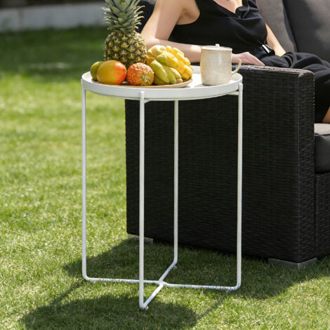 Mai & Mai Étagère de Sol Pliable Table d’Appoint Ronde de Rangement en Acier au Carbone Plateau en Polypropylène Petite Table Basse Blanc 35×51 cm Reglo-08 (1/5)