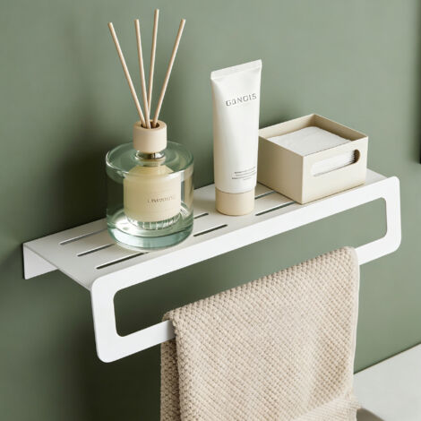 Mai & Mai Porte-Serviettes au Mur Étagère Murale de Rangement en Acier au Carbone Support Douche à Poser à Susprendre pour Salle de Bain Cuisine Blanc 50×12×9 CM Tavrin-04 (1/5)