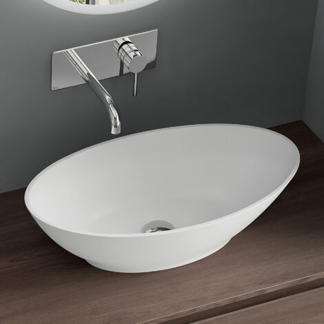 Mai & Mai Vasque à Poser Blanc Mat Ovale Lavabo Salle de Bain Évier Lave Mains sans trop-Plein Colossum807 (1/5)