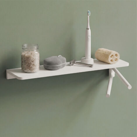 Mai & Mai Étagère Murale de Rangement en Alliage d'Aluminium Porte-Serviettes au Mur Support Rangement à Poser à Susprendre pour Salle de Bain Cuisine Blanc 400×110 MM Reglo-19 (1/5)