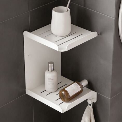 Mai & Mai Étagère Murale de Rangement en Acier au Carbone Porte-Serviettes au Mur Support Rangement à Poser à Susprendre avec Crochets pour Salle de Bain Cuisine Blanc 220×220×274 MM Reglo-14 (1/5)