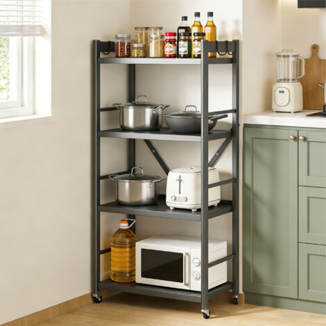 Mai & Mai Chariot de Cuisine à 4 Niveaux Desserte Mobile Gris en Acier Galvanisé Étagère de Cuisine à Roulettes Support pour Petits Électroménagers Meuble de Rangement Reglo-13 (1/5)