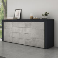 Mai & Mai – Meuble de rangement enfilade 167x36x70 cm – 2 portes et 4 tiroirs – Panneaux E1 écologiques – Surface résistante à l'humidité – Charnières métalliques