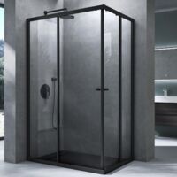 Mai & Mai Cabine de Douche Noir 140X80cm Paroi de Douche Deux Portes Coulissantes Verre Trempé Transparent avec Revêtement Nano Easy Clean Rav16K-Plus