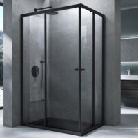 Mai & Mai Cabine de Douche Noir 120X80cm Paroi de Douche Deux Portes Coulissantes Verre Trempé Transparent avec Revêtement Nano Easy Clean Rav16K-Plus