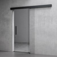 Mai & Mai Porte Coulissante Noir 75,5x205cm avec Transparent en Verre Sécurité ESG 8mm Poignée barre Distance au Mur de 25mm Ama