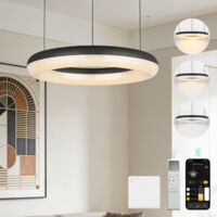 Mai & Mai Lustre Suspension Plafonnier LED Triple Commande Câble Réglable Lampe de Nuit pour Salle à Manger Salon Chambre Noir Sablé + Blanc Intérieur 400×400 MM 30W Luvina03