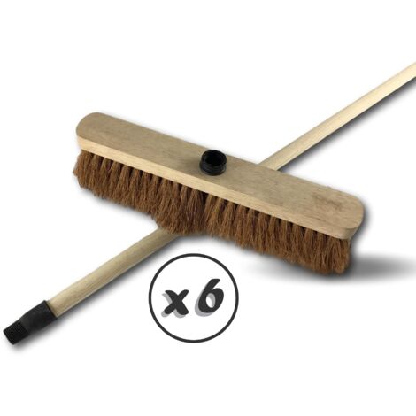 Kibros – Balai de ménage en fibres de coco naturel long – Lot de 6 – Longueur 1,25 m – Douille vissante plastique – Surface utile 37,5 x 5,5 cm – 211726MX6