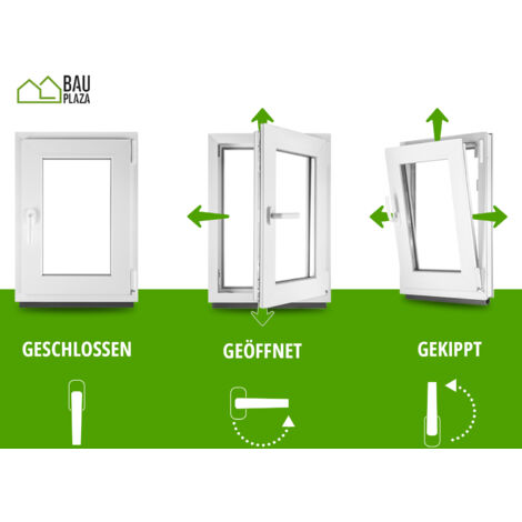 BauPLAZA - Ventana PVC ANCHO X ALTO 1200 X 500 Mm 120 X 50 Cm Derecha Blanca Vidrio Transparente Doble Cristal Oscilobatiente 93490103