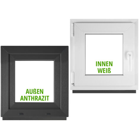 Fenêtre PVC BauPlaza 100x100 cm (Largeur x Hauteur) Oscillo-Battante Ouverture Gauche – Anthracite Extérieur / Blanc Intérieur – Double Vitrage (1/4)