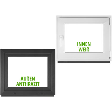 Fenêtre PVC BauPlaza 100x50 cm (Largeur x Hauteur) Oscillo-Battante Ouverture Droite – Anthracite Extérieur / Blanc Intérieur – Double Vitrage