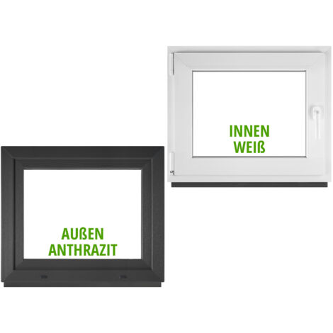 Fenêtre PVC BauPlaza 50x40 cm (Largeur x Hauteur) Oscillo-Battante Ouverture Gauche – Anthracite Extérieur / Blanc Intérieur – Double Vitrage