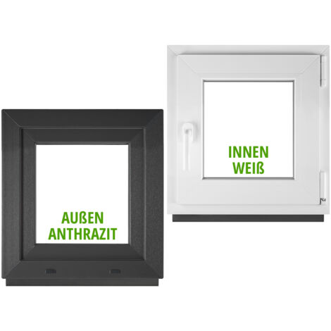 Fenêtre PVC BauPlaza 50x50 cm (Largeur x Hauteur) Oscillo-Battante Ouverture Droite – Anthracite Extérieur / Blanc Intérieur – Double Vitrage (1/4)