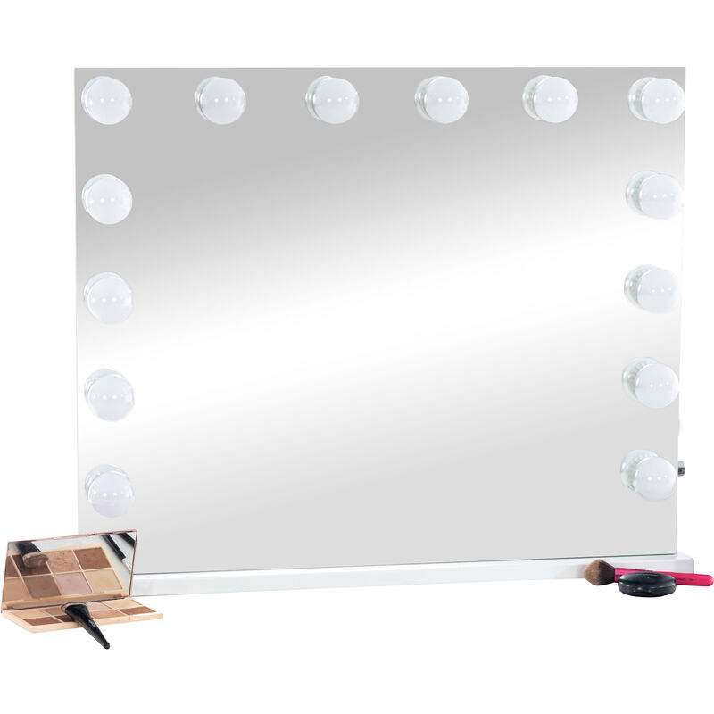 COSTWAY Miroir de Maquillage Hollywood 14 Ampoules LED, Luminosité Rglables  3 Couleurs d'Éclairage Contrôle Tactile, Cadre en Alliage d'Alu,  Installation Murale ou sur Table, 50x18x43 cm : : Cuisine et Maison