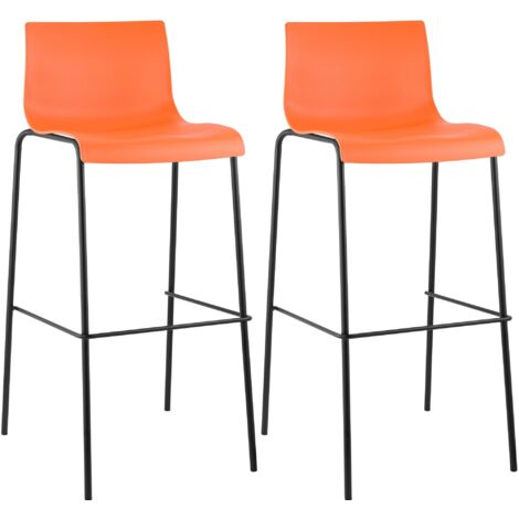 Lot de 2 tabourets de bar Hover Assise Plastique Pieds Métal Orange Noir (1/5)
