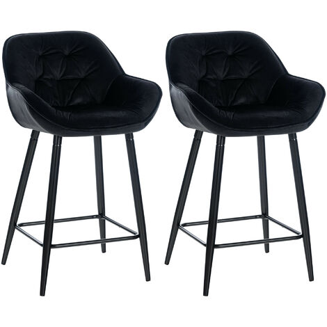 CLP – Lot de 2 tabourets de bar en velours noir – Hauteur d'assise 76 cm – Piètement métal stable – Confort optimal avec dossier rembourré