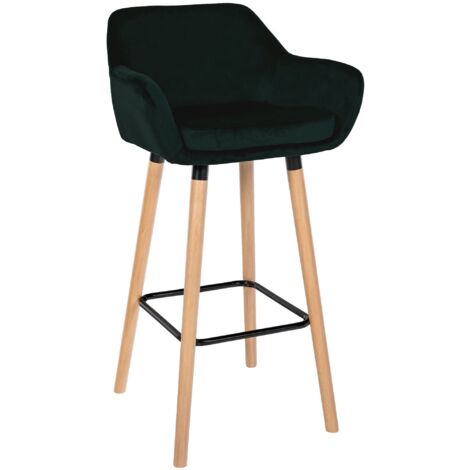 CLP – Tabouret de bar en velours vert – Hauteur d'assise 79 cm – Design ergonomique avec dossier – Capacité de charge 150 kg