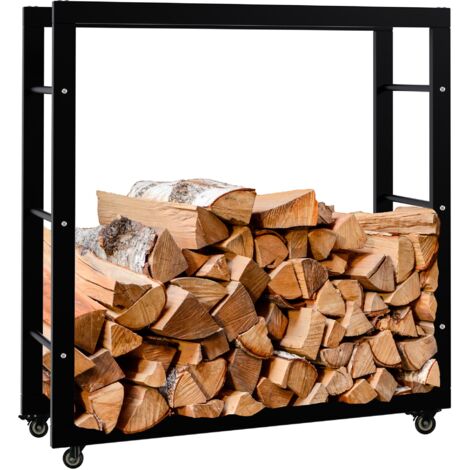 Support de bois de cheminée Keri avec roulettes Noir 25x80x80 cm (1/5)