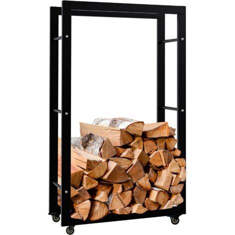 Support de bois de cheminée Keri avec roulettes Noir 25x60x100 cm