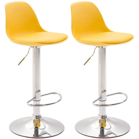 Lot de 2 tabourets de bar Kiel similicuir et coque en plastique Chrome Jaune (1/4)