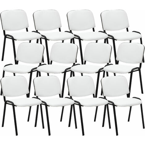 Lot de 12 chaises de visiteur Ken en similicuir Blanc (1/3)