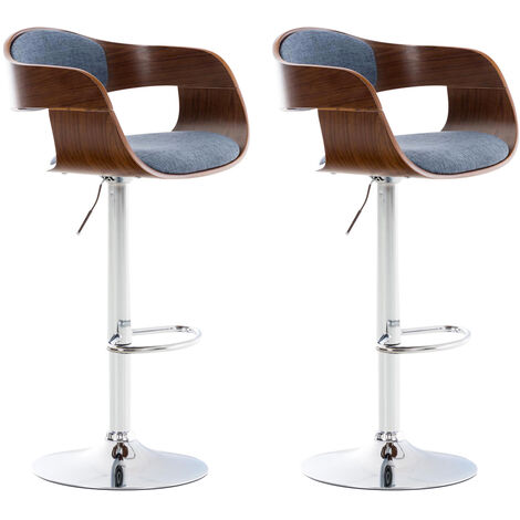 Lot de 2 tabourets de bar Kingston en tissu avec piètement en métal aspect chromé Noyer / Bleu
