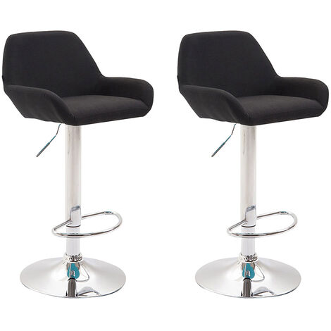 Lot de 2 tabourets de bar Braga en tissu Noir  Chrome
