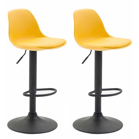 Lot de 2 tabourets de bar Kiel similicuir et coque en plastique Noir Jaune (1/3)