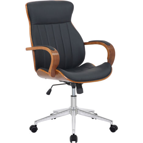 CLP – Chaise de bureau pivotante en simili cuir noir – Cadre en bois courbé – Hauteur d'assise réglable 45-53 cm – Capacité 120 kg