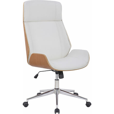 CLP – Chaise de bureau ergonomique avec grand siège – Dossier haut en bois blanc – Hauteur assise 44-52 cm – Roulettes anti-titrite