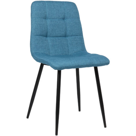 CLP – Chaise de salle à manger en tissu bleu – Design moderne avec dossier haut – Hauteur d'assise 48 cm – Châssis métal robuste (1/8)