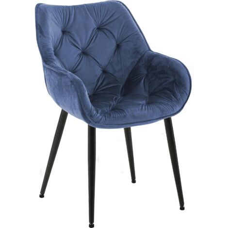 Chaise de salle à manger Tanna en Velours avec Piètement en Métal noir Bleu (1/5)