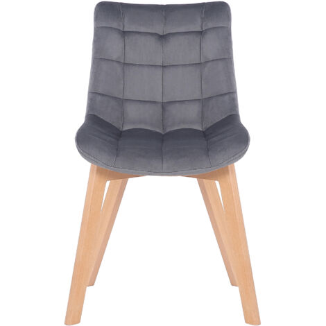CLP – Chaise de salle à manger en velours gris – Pieds en bois de hêtre – Assise matelassée pour confort – Style contemporain (1/7)