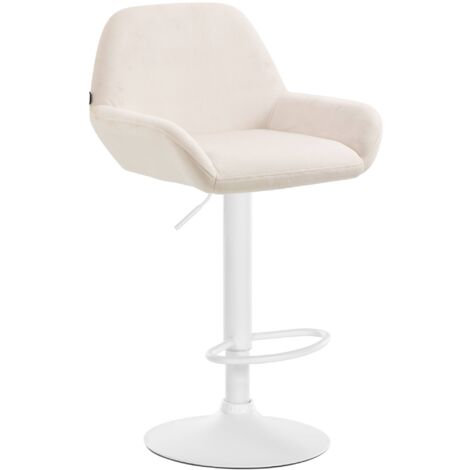 CLP – Tabouret de bar velours crème avec pied en métal réglable – Hauteur d'assise 63-83 cm – Siège pivotant 360° pour confort optimal