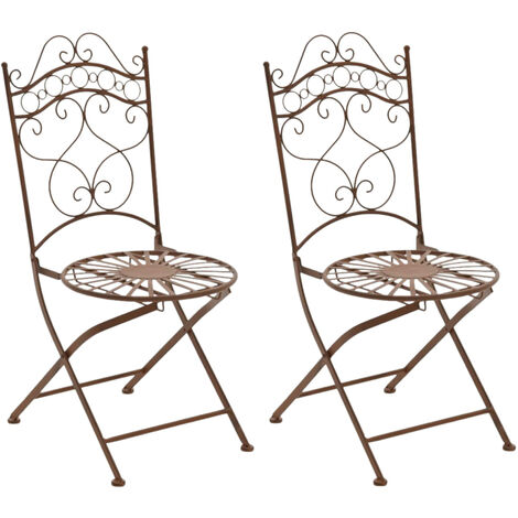 Lot de 2 Chaises de jardin pliables Indra en fer forgé Marron antique